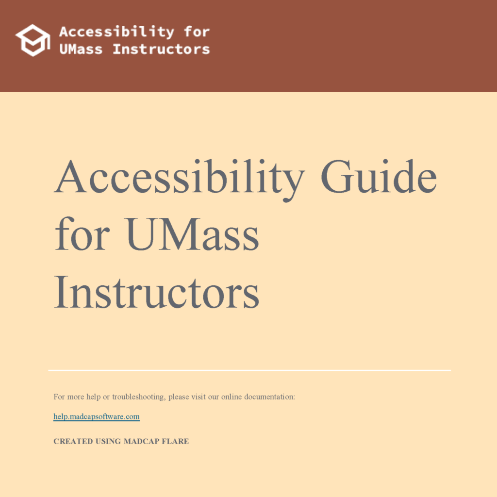 Red and tan cover of the mock Accessibility Guide for UMass Instructors.